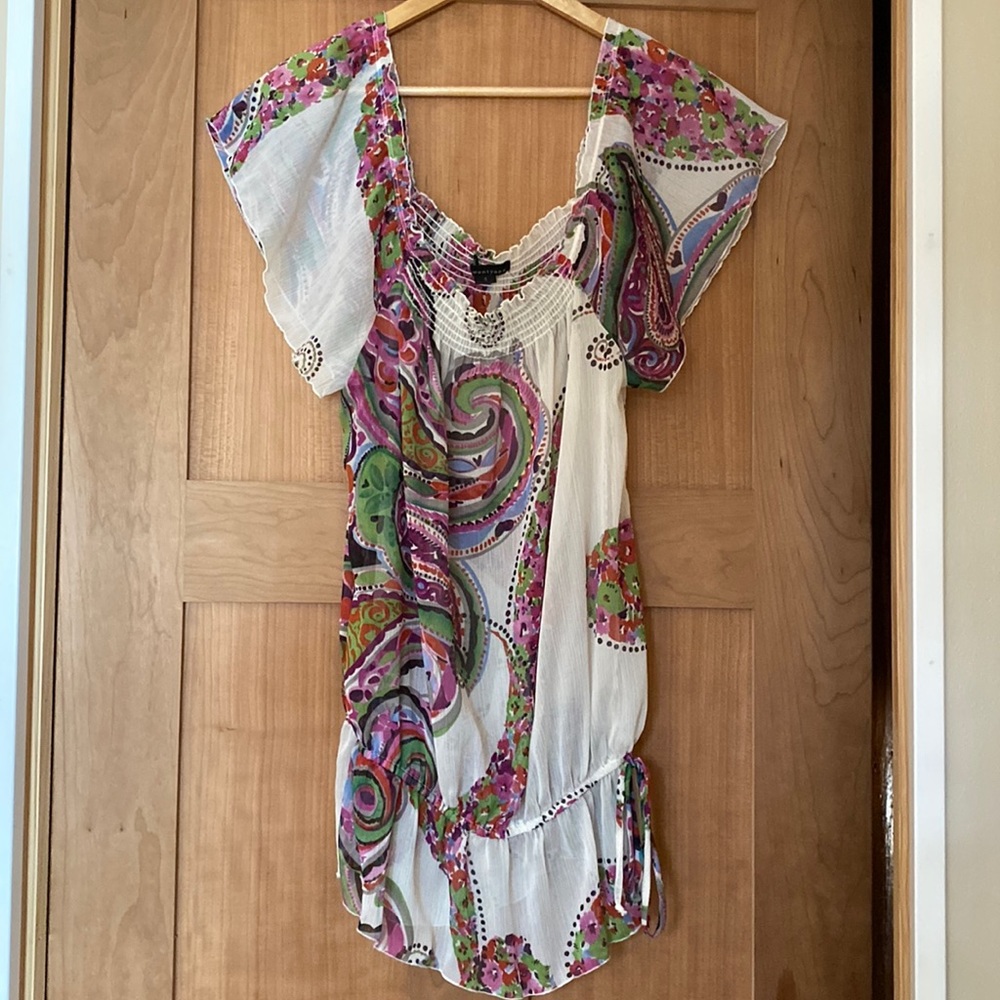Twenty One Women’s Sheer Top. Cream/Purple/Pink/Green Paisley pattern. Size S.